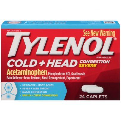 TYLENOL泰诺 头痛重感冒发烧止痛药24粒装
