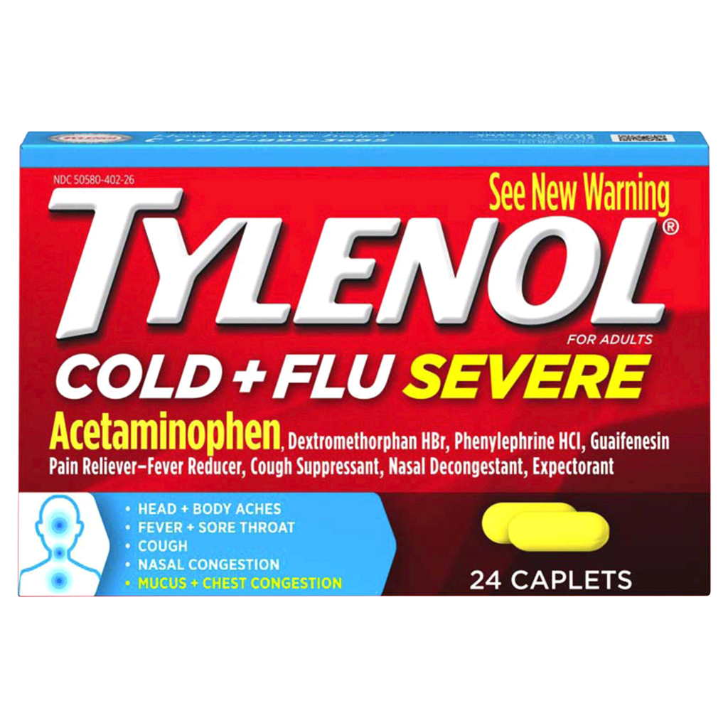 TYLENOL泰诺 重感冒发烧止痛药24粒装