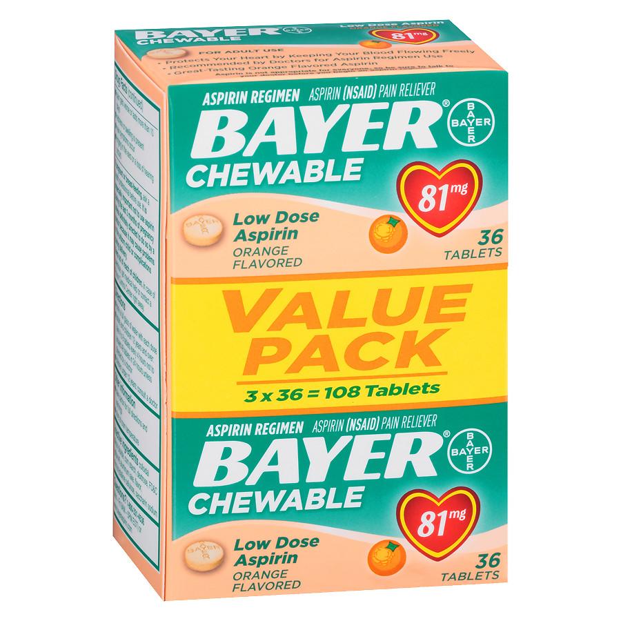 Bayer Aspirin 拜耳阿司匹林低剂量咀嚼片香橙味36片*81mg