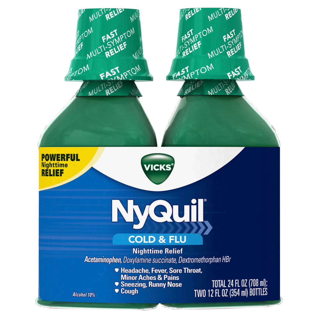 NYQUIL 夜间用强效缓解感冒发烧咳嗽助眠止痛药水（原味）2瓶*12oz