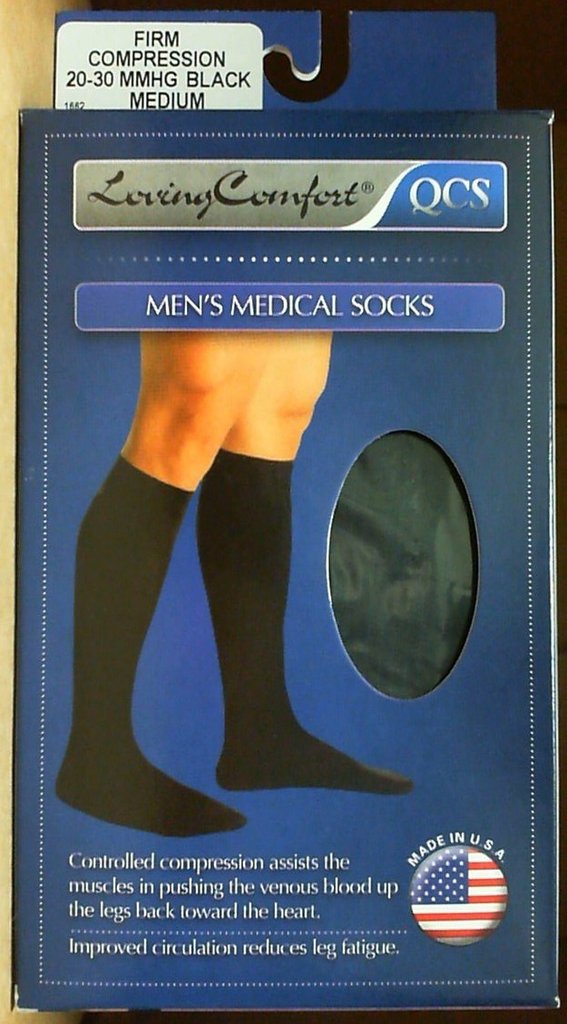 QCS (Loving Comfort) Brand Men’s Medical Socks, Firm Compression 20-30 MMHG, Black, Medium 男士, 医用袜 (压缩袜), 中号, 黑色