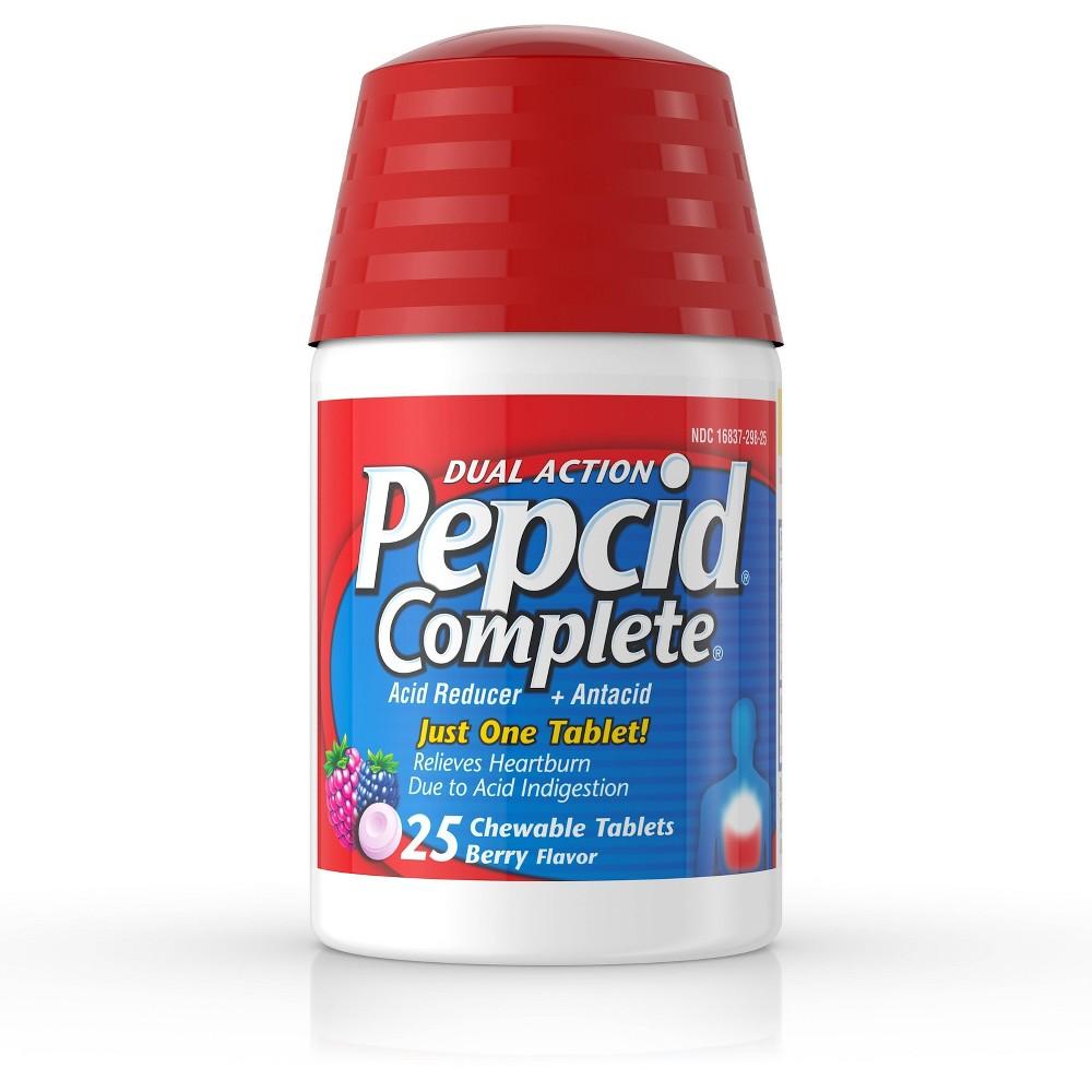 Pepcid Brand Complete Dual Action Berry Flavored, Relieves Heartburn Due to Aid Indigestion, 25 Chewable Tablets 缓解因消化不良引起的胃灼热, 莓果味道咀嚼片