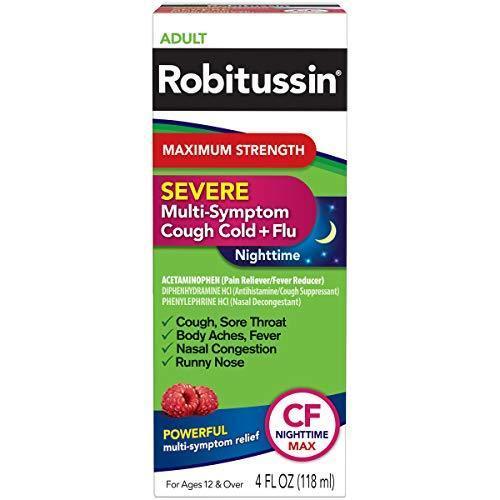 Adult Robitussin Maximum Strength Multi-Symptom Cough +Flu 4 fl oz Robitussin成人最大强度多症状咳嗽感冒药水 4 fl oz