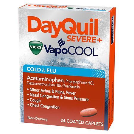 Vicks DayQuil Severe + VapoCOOL Cold & Flu Relief Caplets – Acetaminophen – 24 Coated Caplets 日用型重感冒发烧咳嗽液体胶囊 24粒装