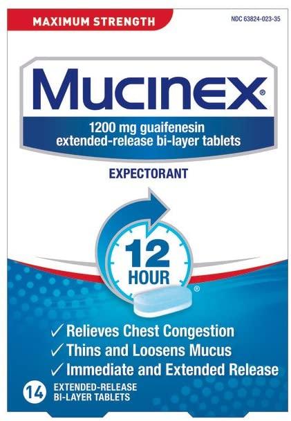 Mucinex Brand Maximum Strength 12 Hour Chest Congestion Expectorant Relief Tablets, Thins & Loosens Mucus 14 Count, 最大强度12小时祛痰止咳片，14粒