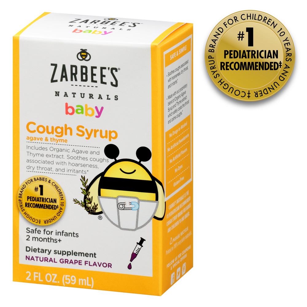 Zarbee’s Naturals Brand Baby Cough Syrup with Agave & Thyme, Safe for Infants 2 months+, Natural Grape Flavor, 2 fl oz (59mL) 婴儿止咳糖浆 葡萄味