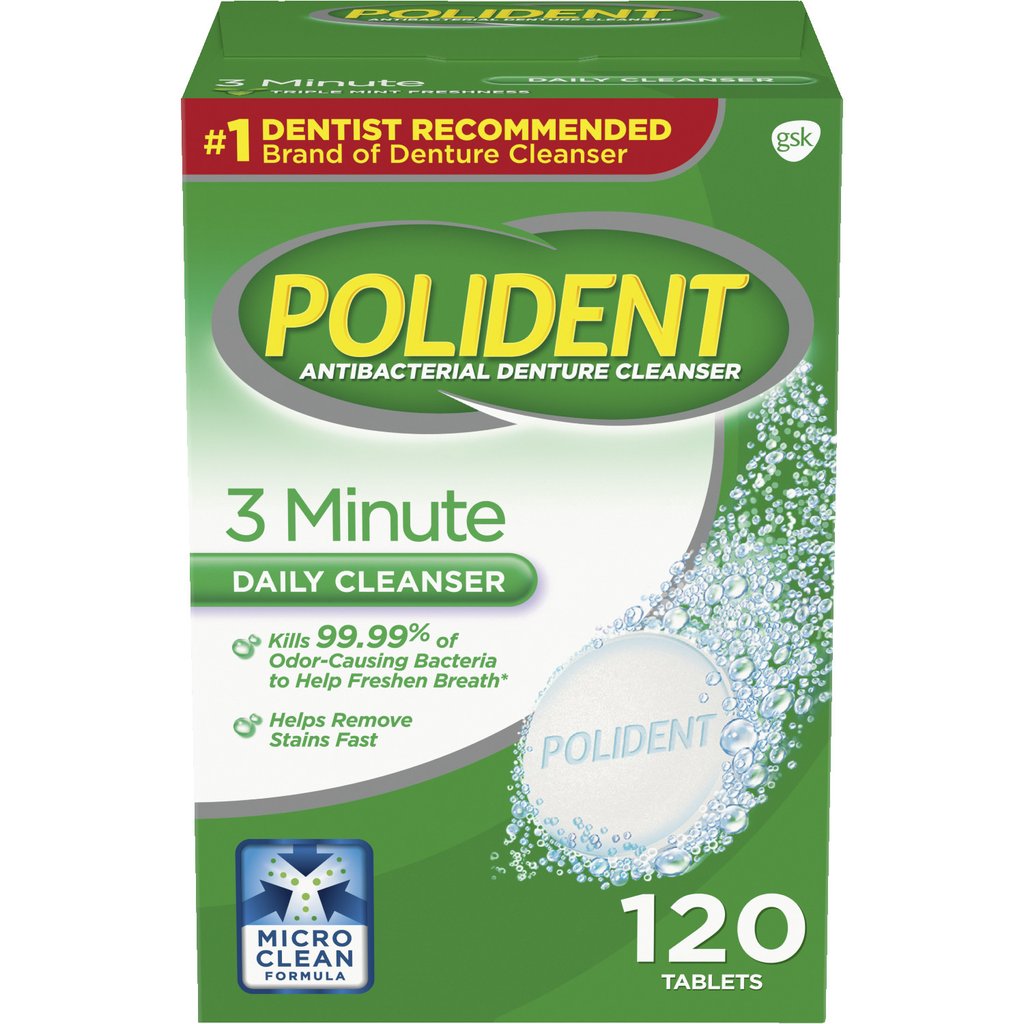 Polident Brand 3 Minute Daily Cleanser Antibacterial Denture Cleanser Tablets, 120 count 3分钟假牙清洁泡腾片 120粒装