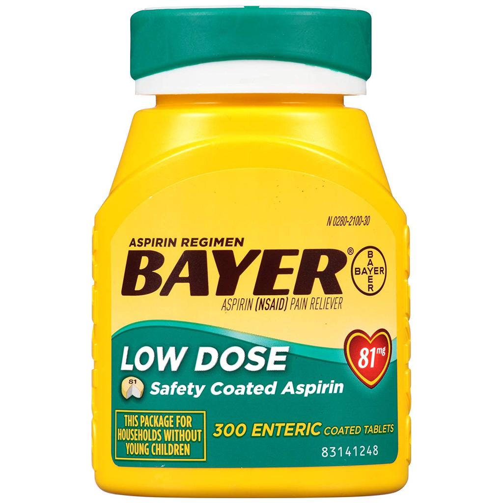 Bayer Brand Aspirin Regimen Pain Reliever 300 Tablets 拜耳阿司匹林肠溶片低剂量300片*81mg