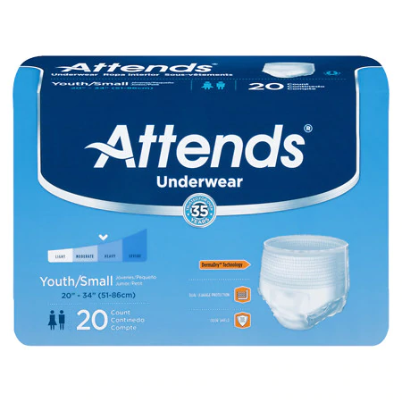 Attends Brand Incontinence Care Underwear, Super Plus, Youth/Small 20″-34″ (51-86cm), 20 Count 失禁者护理内裤, 小号: 20″-34″ (51-86cm), 20块