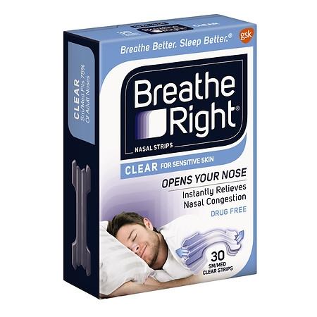 Breathe Right Brand Small and Medium Clear Nasal Strips – 30 Count 透明鼻贴中小号, 协助呼吸