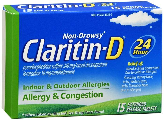 CLARITIN-D Brand 24HRS 15 TBS, Indoor & Outdoor Allergies 室内和室外过敏症