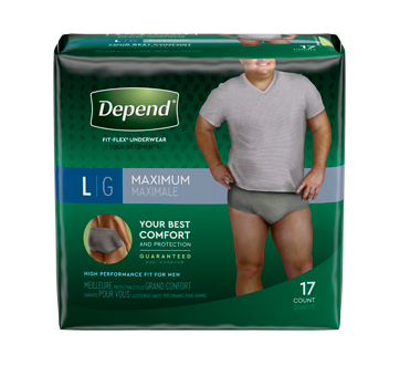 Depend Brand For Men, Fit-Flex Incontinence Underwear, 17 units, Large, Gray 男性失禁者内裤, 大号, 灰色