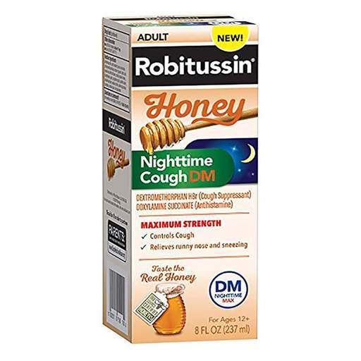 Robitussin Brand Honey Adult Maximum Strength Nighttime Cough DM Max, Cough Suppressan 8fl oz (237mL) 成人 止咳药水, 夜间咳嗽