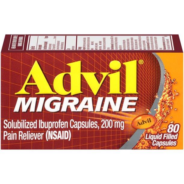Advil Brand Migraine Pain Relief Liquid Filled Capsules 80ct 偏头痛止痛液体填充胶囊