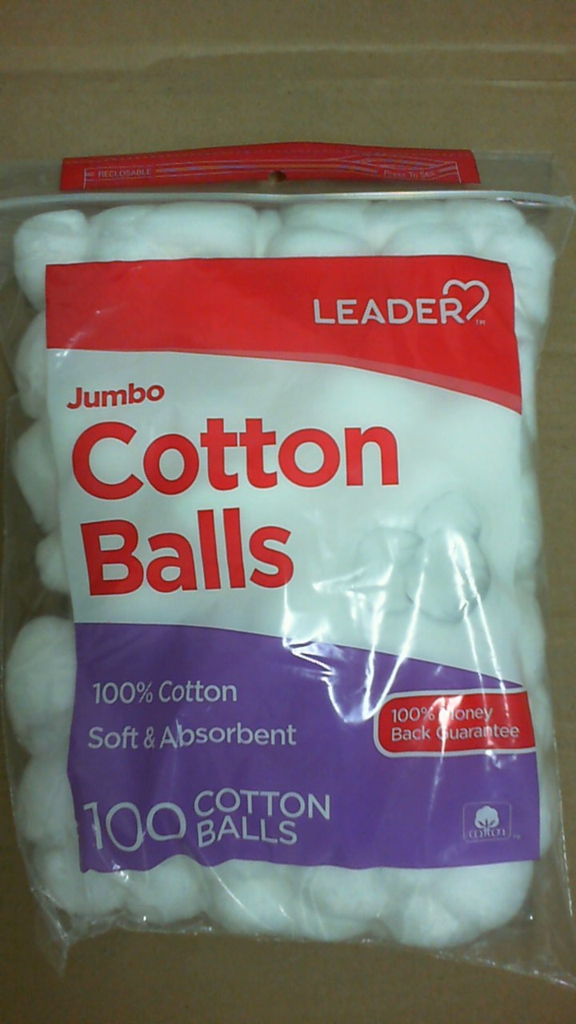 Leader Brand Jumbo Cotton Balls, 100% Cotton Soft & Absorbent, 100 Cotton Balls 棉球 100个