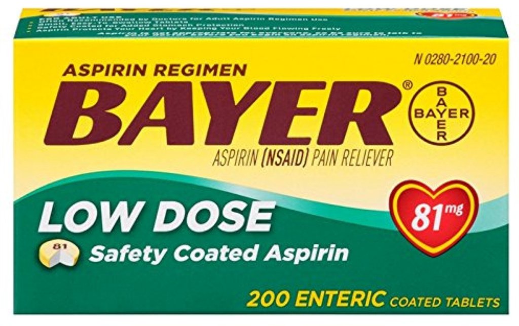 BAYER Brand Aspirin Regimen Low Dose Pain Reliever Enteric Coated Tablets, 81mg, 200 Tablets 阿司匹林 低剂量止痛肠溶片