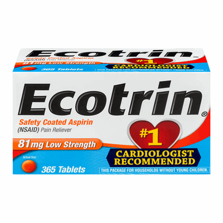 Ecotrin Brand Low Strength Safety Coated Aspirin, NSAID, 81mg, 365 Tablets 低强度安全涂层阿司匹林