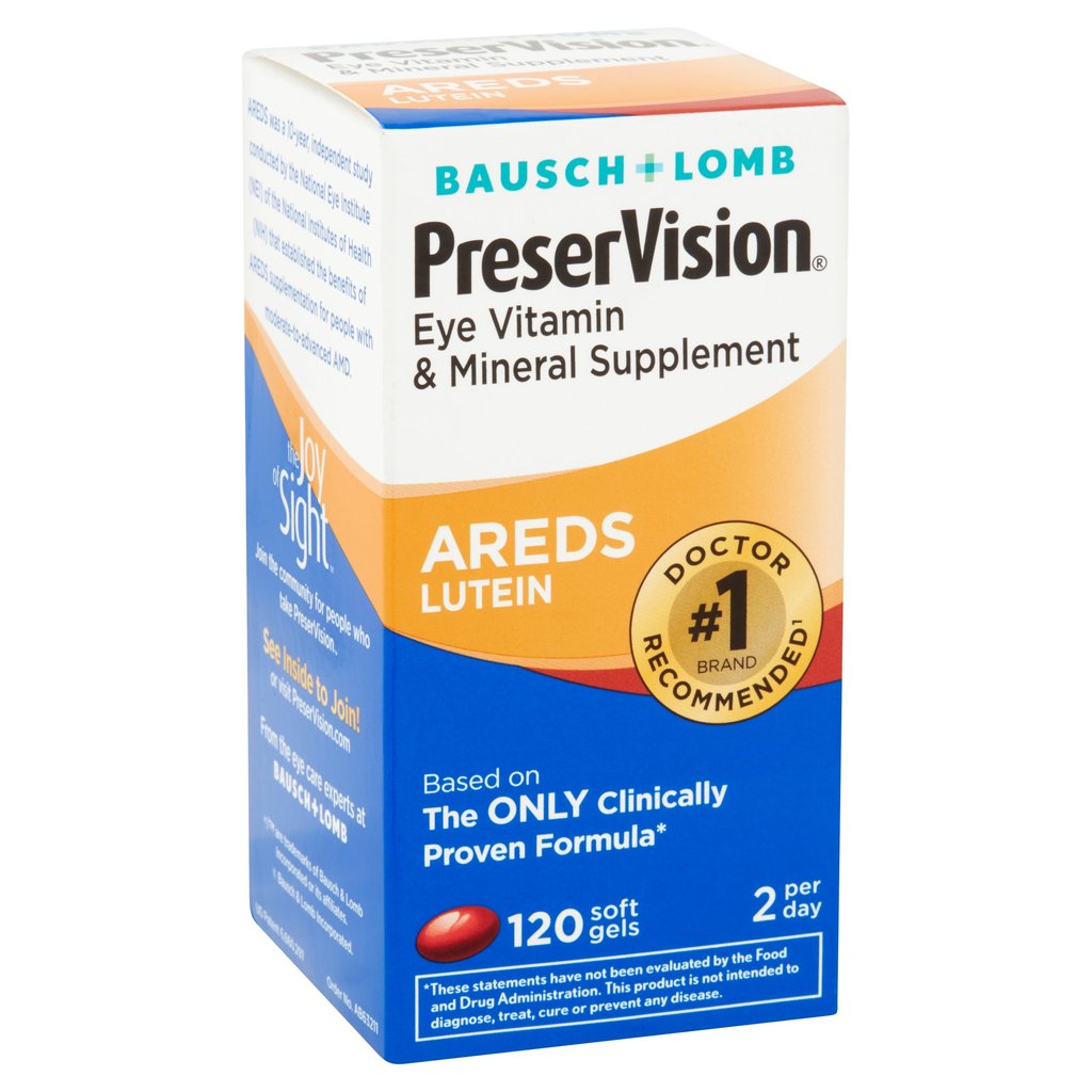 Bausch+Lomb (PreserVision) Brand AREDS Lutein Eye Vitamin & Mineral Supplement, Beta-Carotene Free, Soft Gels, 120 ct 叶黄素 眼部维生素和矿物质补充剂, 不含β-胡萝蔔素 120粒