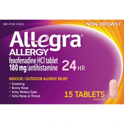 Allegra Brand 24 Hr Allergy Relief Tablets, Prescription Strength, Non-Drowsy, 15 Tablets 24小时抗过敏药 15粒