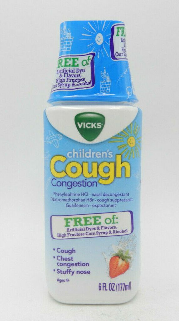 Vicks Brand Children’s Cough & Congestion Day Relief Liquid – Dextromethorphan – 6 fl oz (177ml) 儿童咳嗽药水 草莓味