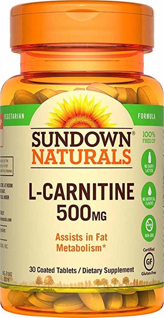 Sundown (Naturals) Brand L-Carnitine 500 mg, 30 Tablets 左旋肉硷500毫克, 30片, 协助脂肪代谢,