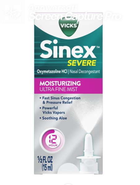 Vicks Sinex Brand Moisturizing Nasal Decongestant, Ultra Fine Mist 0.5 fl oz (15mL) 鼻塞保湿喷雾
